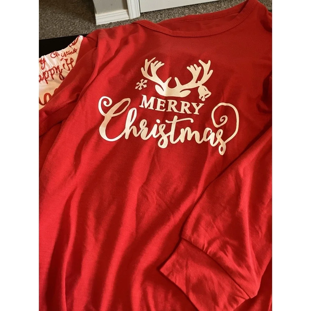 Jaxuh Pajama Set Kids 8-10 Red New Christmas Reindeer Antlers Merry Christmas